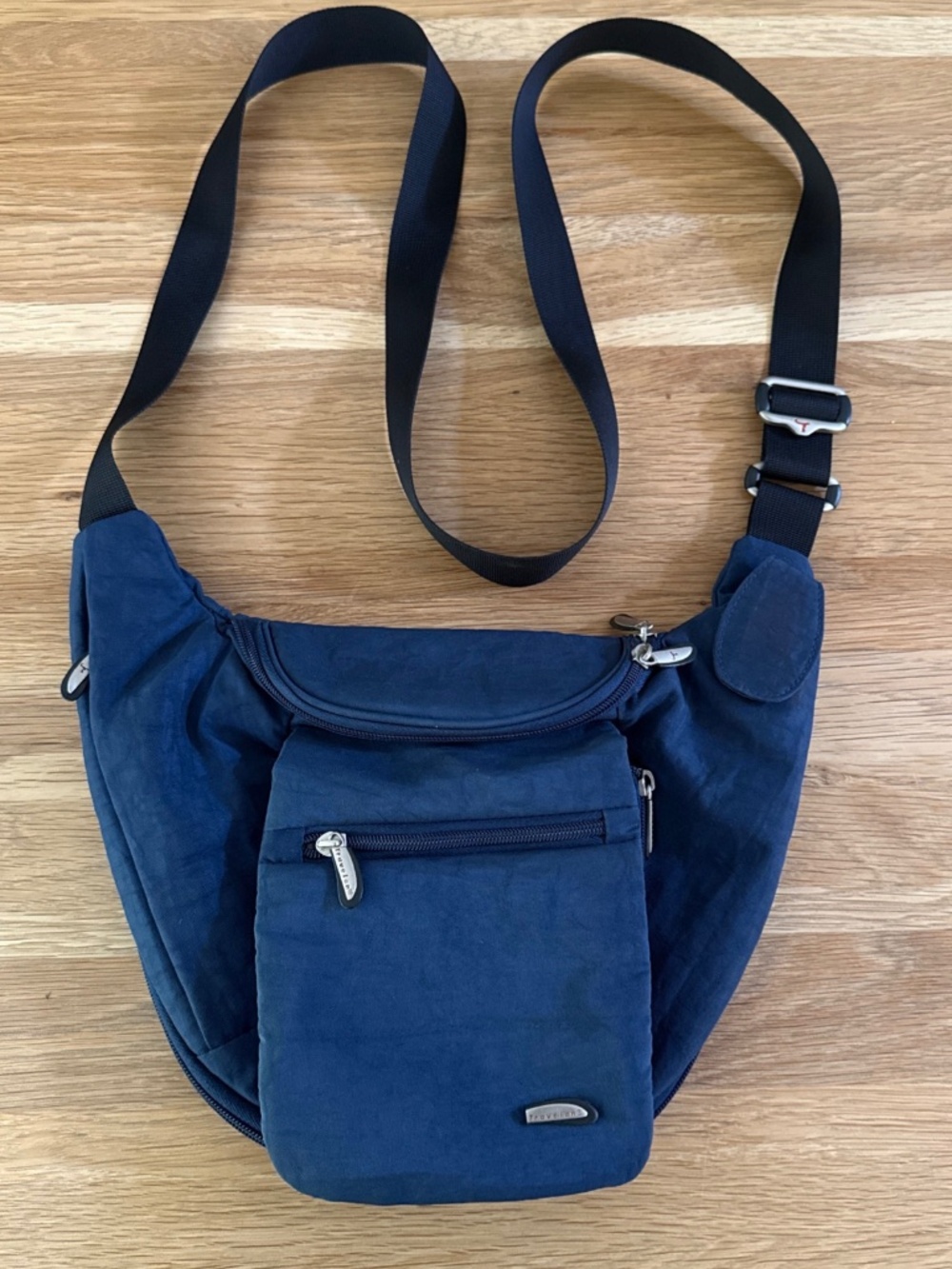 TRAVELON Navy Hobo Expandable Multiple Pockets Crossbody Bag, Wallet Slot, Nylon